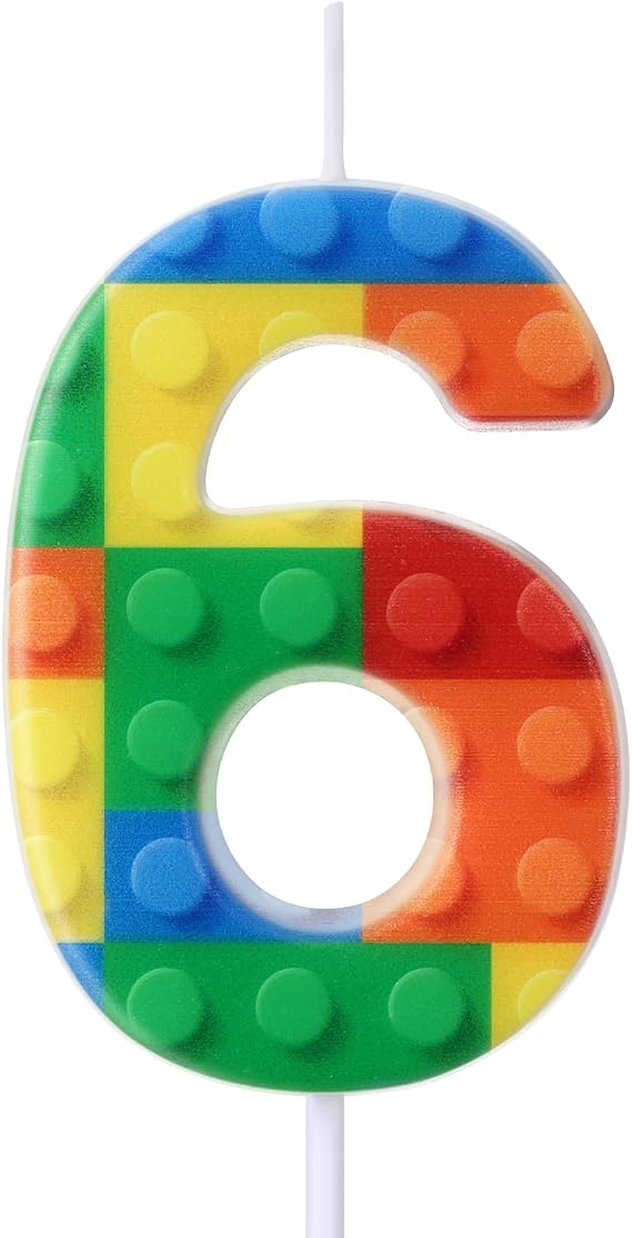 Rossesay Building Block Number 0-9 Birthday Cake Candle Numeral Birthday Sparkler Candles for Building Block Cake Topper for Party Decorations Supplies(Number 6)