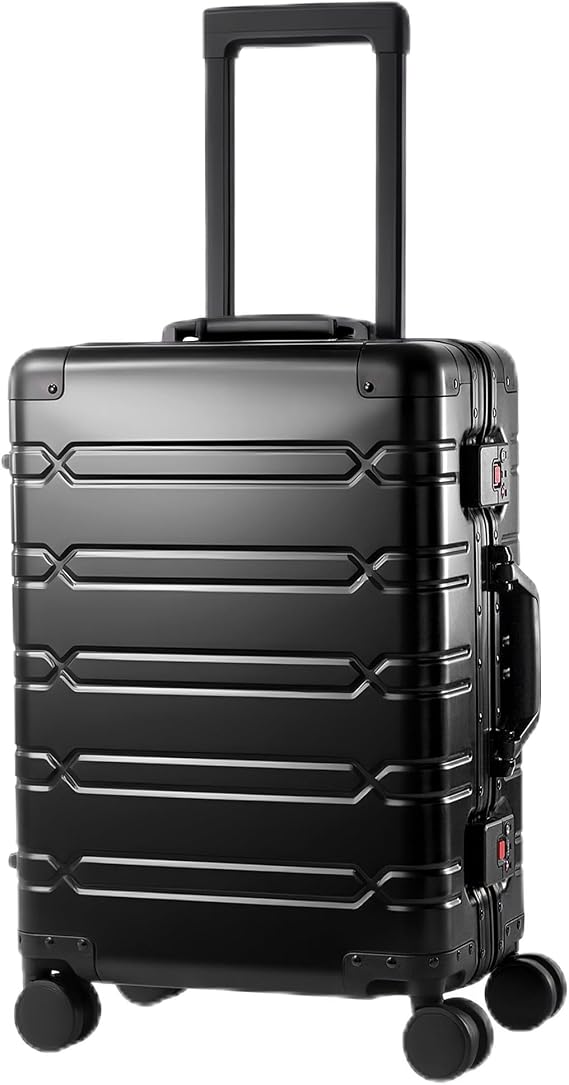 VentureVault All Aluminum 20 Inch Carry On Luggage With Wheels, Black | Zipperless Suitcase, 22x14x9 Airline Approved, 360 Silent Spinner Wheels, TSA Locks, Lightweight, Hard Shell, Full Aluminum