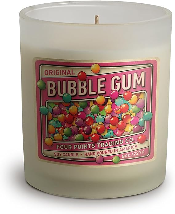 Bubble Gum Scented 8 Oz Soy Aromatherapy Candle w/Jar - Four Points Trading Co.