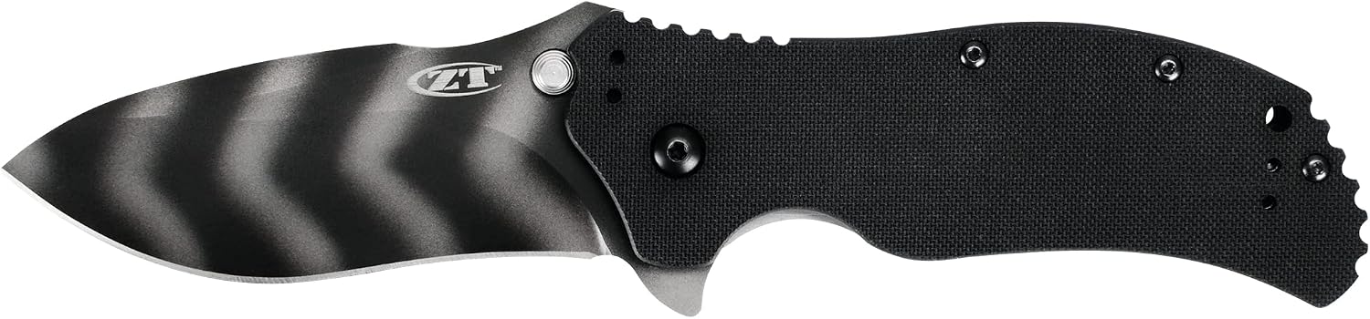 Zero Tolerance 0350TS; Folding Pocket Knife; 3.25 in. S30V Stainless Steel Blade with Tiger-Stripe Tungsten DLC Coating, G-10 Handle, SpeedSafe Assisted Opening and Quad-Mount Pocketclip; 6.2 OZ