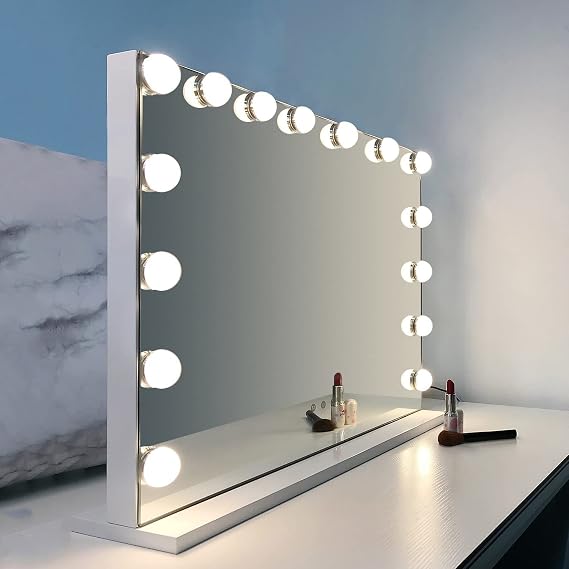 WAYKING Vanity Mirror with Lights Large Makeup Mirror Lighted Hollywood Makeup Vanity Mirror Tabletop or Wall-Mounted Mirror with Dimmable LED Bulbs and USB Port for Bedroom & Dressing Room