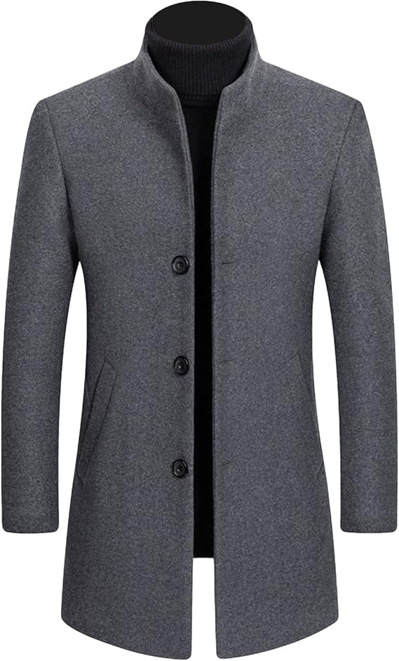 Maiyifu-GJ Men Stylish Wool Blend Trench Coat Slim Fit Business Down Long Overcoat Mid Length Single Breasted Jacket Topcoat (Grey,X-Large)