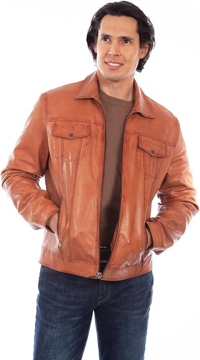 Scully Western Jacket Mens Vintage Leather Lined M Cognac Lamb F0_1032