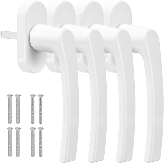 Pack of 4 Window Handles White 35 mm Window Handles without Lock Window Handle Aluminium with Screws Window Handles White for Windows Patio Doors Balcony Doors