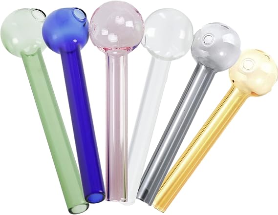 Glass Pipe Smoking Tools Heat Resistant Thick Mini Transparent Set of 6 Peppermint Pipe Smoking Pipe Galapai Oil Burner Oil Nail Smoking Mensol Smoking Tool Sucker Colored Kisel Gift for Boyfriend Husband Father or Friend Pink