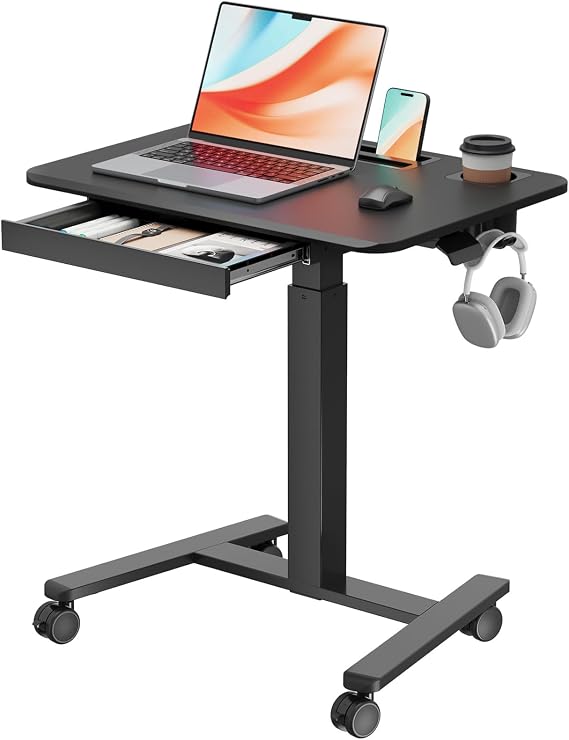 28" Mobile Standing Desk with Drawer, Portable Laptop Desk