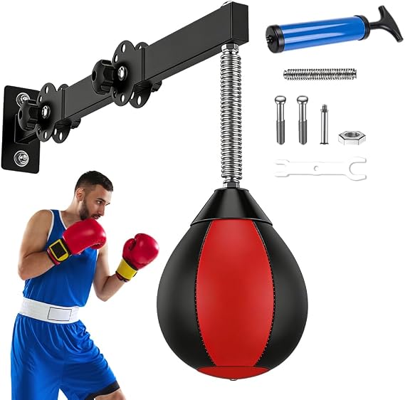 Speed Punch Ball, Height Adjustable & Foldable Punch Bag Wall Mount, Boxing Ball with Hanger, Boxing Ball for Children, Teenagers & Adults, Home Gym Training, Reflex Improvement & Stress Relief