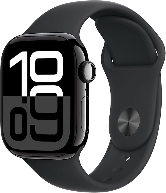Apple Watch Series 10 GPS + Cellular 42 mm Smartwatch with Slate Titanium Case with Black Sport Band - S/M. Fitness Tracker, ECG App, Always-On Retina Display, Water Resistant