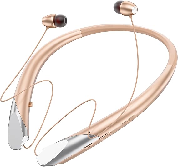 Neckband Bluetooth Headphones, Retractable Headset Wireless Bluetooth Earbuds with Microphone, IPX5 Sweatproof, Stereo Noise Cancelling Earphones, Vibration Alerts for Running Workout Sports (rose)