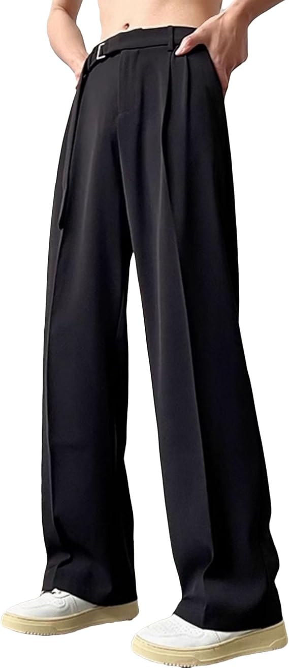 Men's Baggy Ice Silk Wide Leg Suit Pants Slim Fit Business Dress Trousers Straight Office Formal Suit Trouser