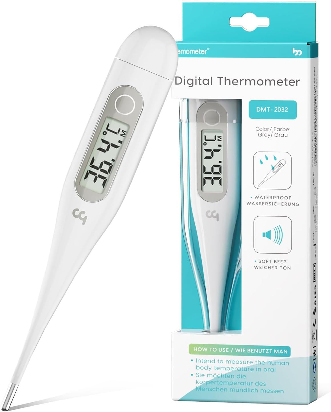 Digital Thermometer, Oral Thermometer Adults Kids Babies, Accurate Fast Switchable Body Temperature Thermometer, Gray