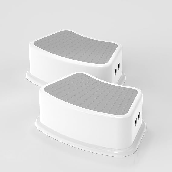 Step Stool for Kids (2 Pack) Toddler Potty Training Stool with Non-Slip Grip, Lightweight Step Up Stool for Bathroom, Kitchen, Bedroom, Toy Room & Living Room (Gray White)