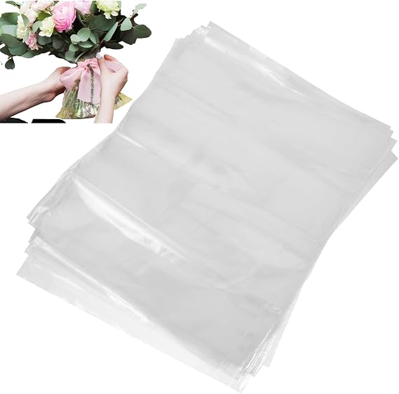 50Pcs Flower Bags, 9.8x5.9in Bouquet Water-retaining Bag Protector, Rose Packaging for Arrangement, PE Water Floral Sleeves for Wedding Graduation and Mother's Day Florist Wrapping Supplies | PE Flower Wrapping Bags with Water-Retaining for Florists, Fresh Cut Flowers, Weddings, Graduations and Festivals