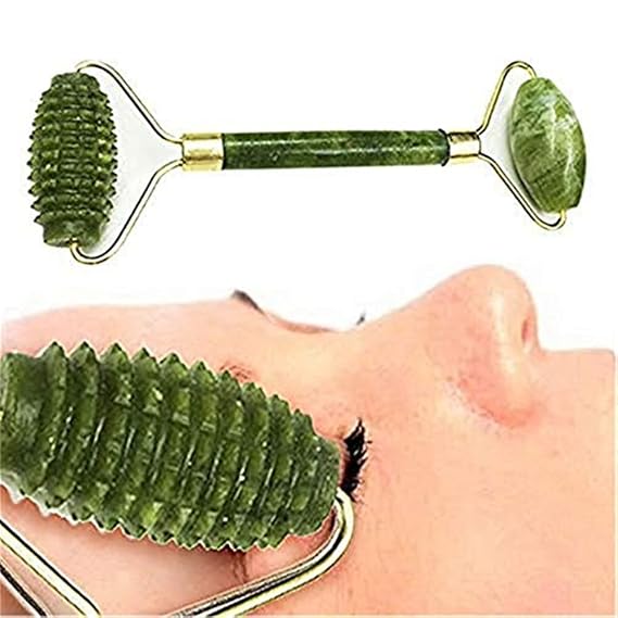 shenghang Emerald Facial Roller Massager Anti-Wrinkle and Relieve Edema Facial ridged Roller Natural Xiuyan Jade rejuvenates the Skin (Green)