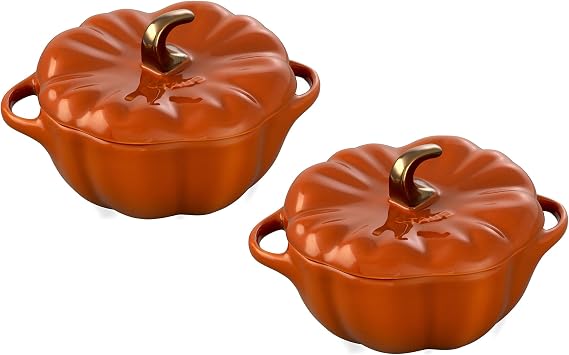 STAUB Ceramic 2-pc Petite Pumpkin Cocotte Set, 0.5-qt/16-oz, Burnt Orange