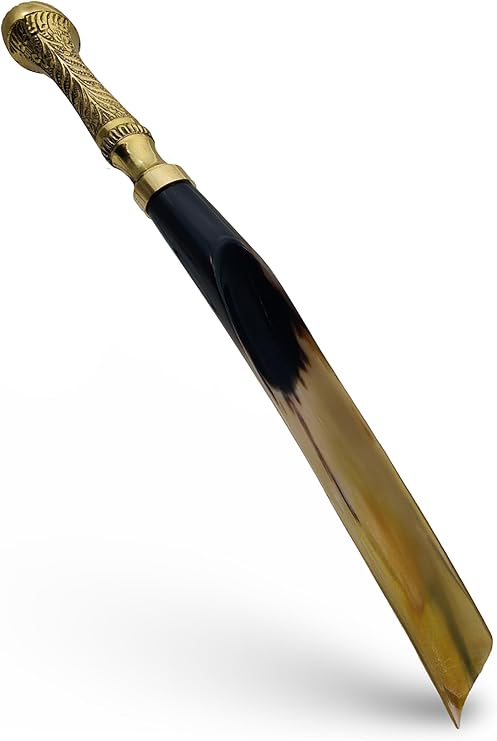 Shoe Horn Made with Real Horn Handmade. Easy Grip Long Brass handle Shoehorn for Men,Women Seniors, Pregnancy, Elderly, back pain, tall people and kids Shoes & Boots. Home or Travel .(16''brass)