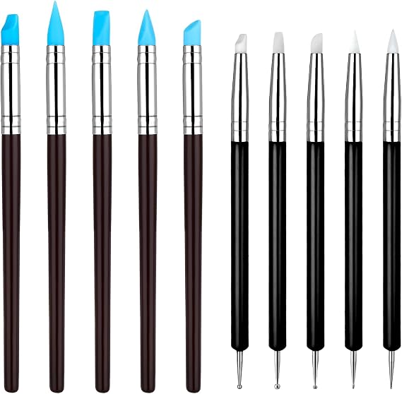 10pcs Modeling Dotting Tool Carving Modeling Silicone Clay Sculpting Tool Rubber Tip Carving Pen Brush for Pottery Craft, Rock, Nail, Blending, Drawing DIY Handicraft, Silicone Brush, Sculpture Potter