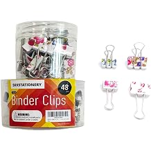 SKKSTATIONERY 48 Pcs Multicolor Binder Clips, Cute Printing Style, 1 Inch & 0.75 Inch.