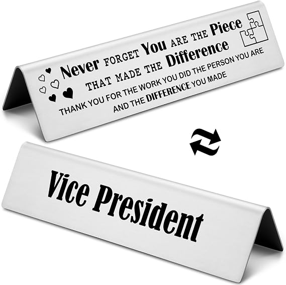 Novelty Nameplate for Vice President, Appreciation Gift for VP Desk Plate, Thank You VP Gifts for Retirement Birthday Christmas Double-Sided Laser Office Desk Plaque EDA47