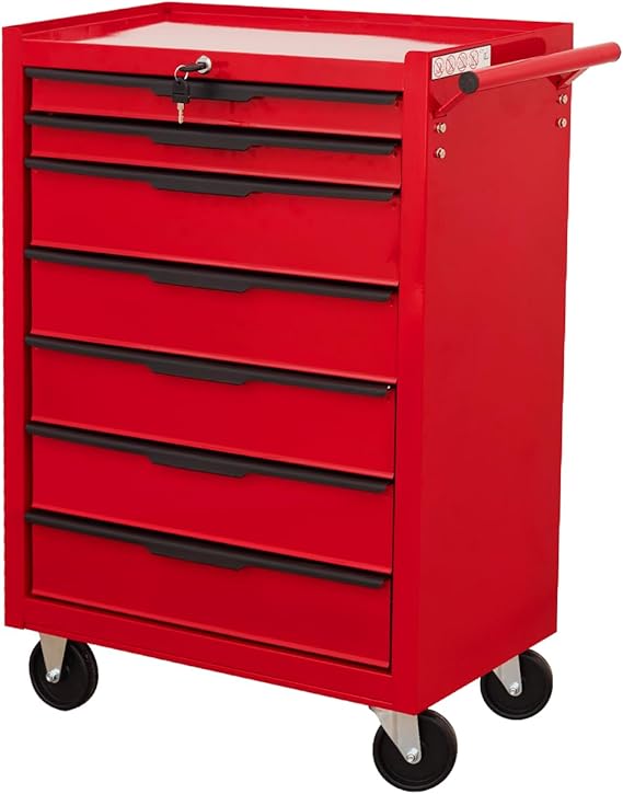 Drawer Rolling Tool Cabinet, Metal Tool Chest with Wheels, Red