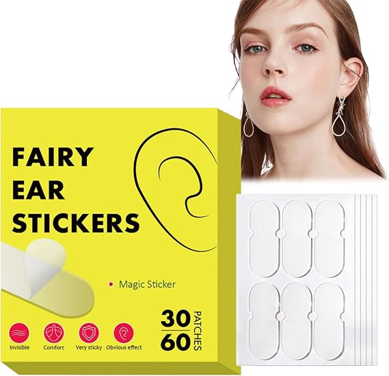 30 Pair Cosmetic Ear Corrector, Clear Ear Support Patches Solve Big Ears Problem, Invisible E-ar Tape for Sticky Out Ears, Long-Lasting Aesthetic Correctors for Prominent E-ar
