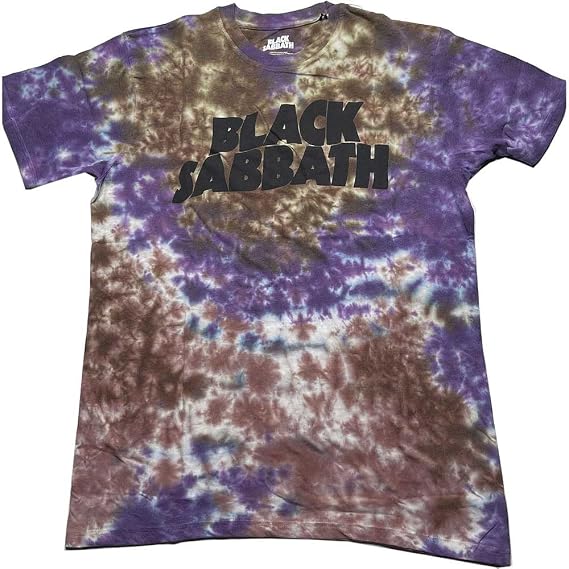Black Sabbath T Shirt Wavy Band Logo Official Unisex Dye Wash Purple