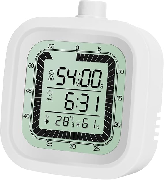 Alarm Clock Visual Timer, Countdown Countup 1-60 Minutes, Kitchen Timer, Student Timer, Bathroom Timer Clock, Sports Timer, Time Manager, Digital Thermometer Hygrometer White