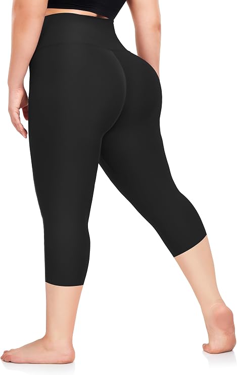 FULLSOFT Plus Size Capri Leggings for Women- XL-4XL High Waist Tummy Control Stretchy Workout Yoga Pants Plus Capris