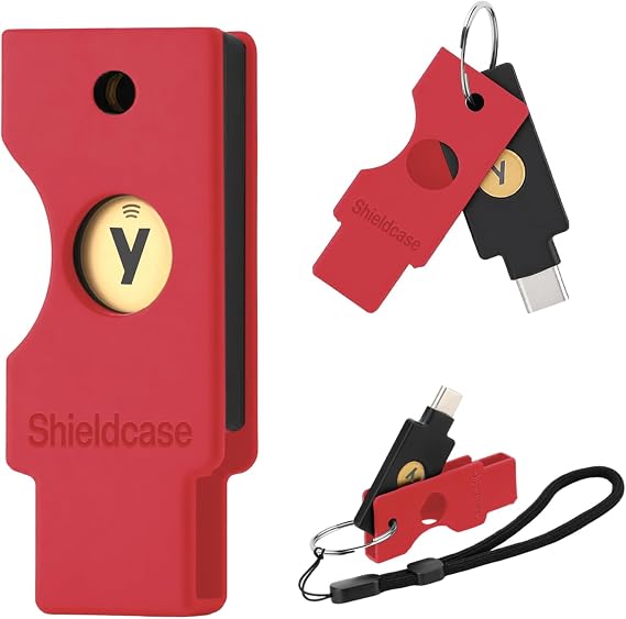 Protective Case for Yubikey 5C NFC, Flip Cover Keychain Holder for Yubico Security Key, Shockproof, Red