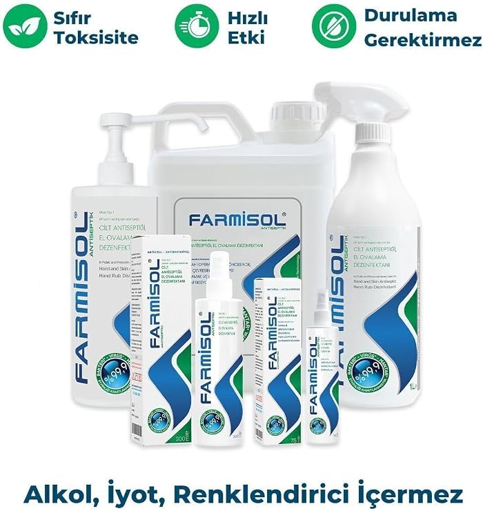 Farmisol Kişisel Kullanım Antiseptiği 5'li Set, 5lt + 1lt + 750ml + 200ml + 75ml