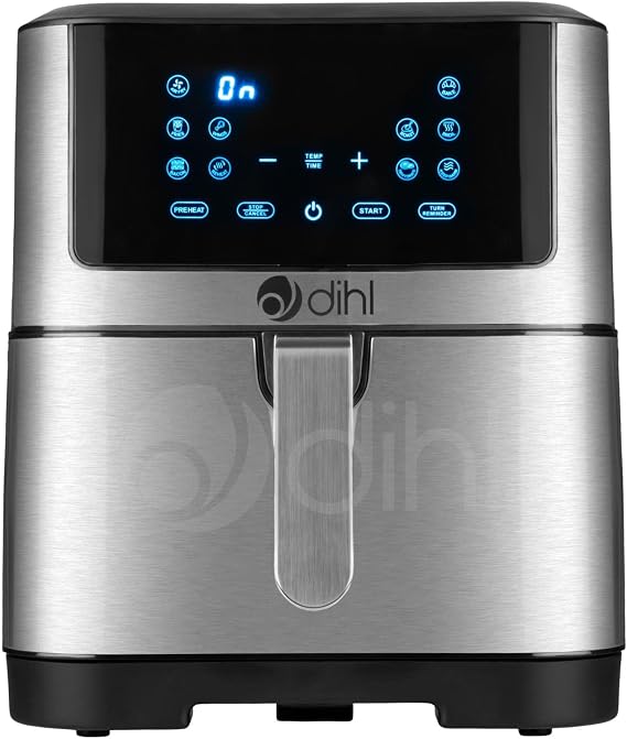 Dihl 8 Litre 8L Air Fryer Brushed Steel LED Rapid Healthy Cooker Oven Low Fat Free Food Frying