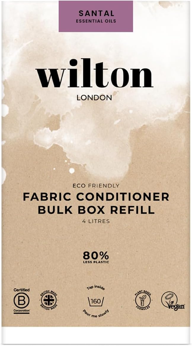 Wilton London Santal Eco-Friendly Gentle Fabric Conditioner 160 Washes (4L) Refill - Vegan Plant-Based Biodegradable Natural Fabric Softener - Packed with Essential Oils for Long Lasting Fragrance
