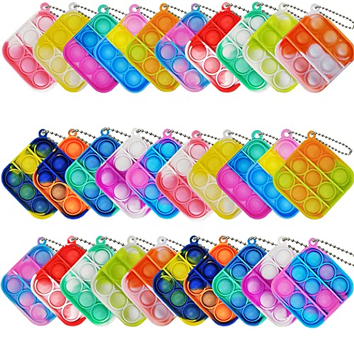 30 Pcs Tie Dye Squeeze Pop Bubble Simple Fidget Sensory Toys, Keychain Wrap Small Pop Bulk Classroom Prizes Relieve Anxiety Stress Toy for Kids Adult