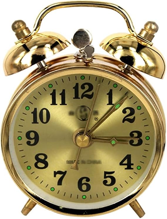 Alarm Clock Modern Mechanical Alarm Clock Horseshoe Manual Wind Up Vintage Metal Clock Double Bell Clocks with Backlight Projector (Gold) Alarm