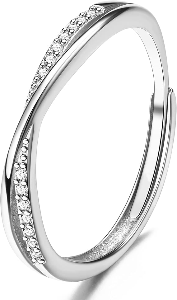 925 Sterling Silver Adjustable Rings for Women,Mobius Mini Zircon Line Ring, Simple and Small Crossed Daily Jewelry, Exquisite Jewelry Gift (Silver)