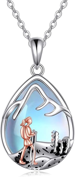 MONGAS Mountain Necklace 925 Sterling Silver Mountain Hiking Pendant Necklace Hiking Jewelry Gifts for Hiker Women