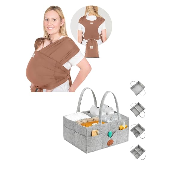 KeaBabies Baby Wraps Carrier, D-Lite Baby Wrap and Baby Diaper Caddy Organizer - Easy-Wearing, Adjustable Baby Sling Carrier Newborn to Toddler - Large Baby Organizer for Nursery