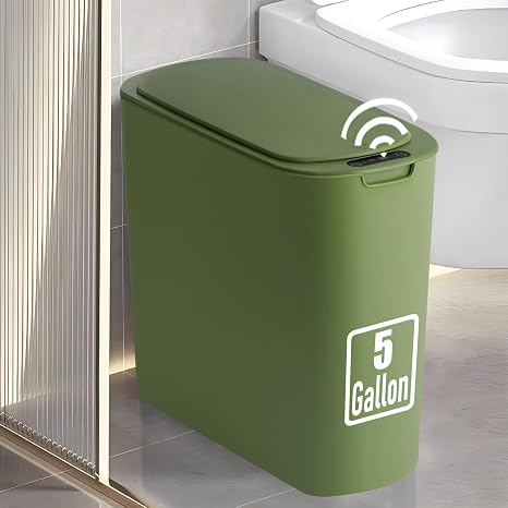 TIPGO 5 Gallon Automatic Bathroom Trash Can with Lid, Green, Touchless