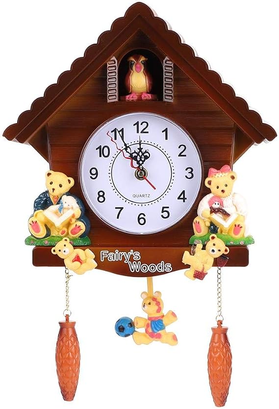 Wooden Wall Clock, Handicraft Vintage Cuckoo Tree House Wall Clock, Large 16.5 Inch Vintage Decor for Living Room, Kitchen, Bedroom