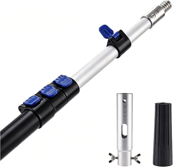 Telescopic Pool Pole 4-16 FT for Pool Cleaning, Aluminum | Clean Deep Ends, Fits Skimmer Nets, Brushes & Vacuum Heads, Flip Locks, Foam Grip, 3/4-Inch Thread, Heads Not Included