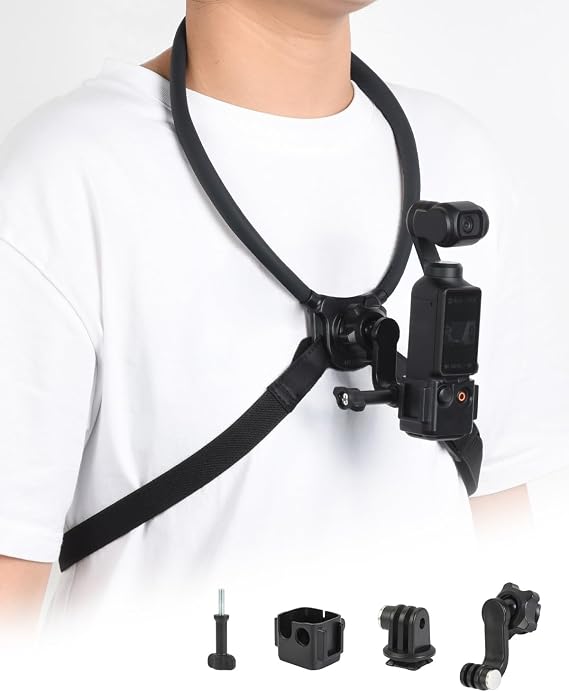 UTEBIT Neck Mount Action Camera Neck Mount Quick Release & Adjustable Chest Strap, 2-Prong Interface Chest Mount for GoPro Hero 13/12/11/10/9 DJI Osmo 360/Nano/Action 6/5 pro/4/3 for Insta360 Ace Pro