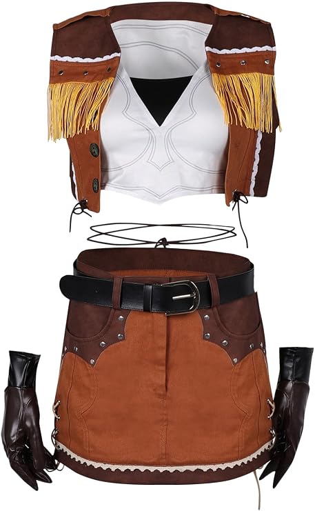 Womens Tifa Lockhart Cosplay Costume Halloween Tifa Cowboy Outfits Fantasy Uniform