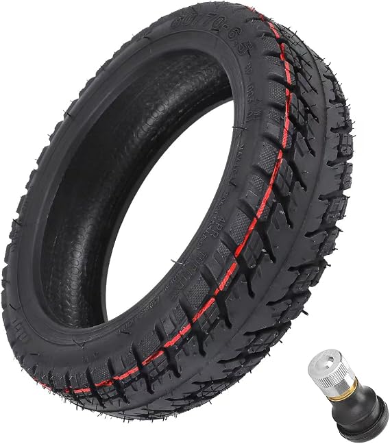 60/70-6.5 10" Rubber Explosion-proof Tubeless Tire + Straight Nozzle Replacement for Segway Ninebot Max / Max G30LP G30 Electric Kick Scooter Wheel Parts