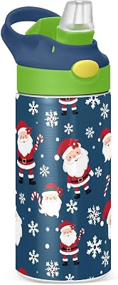 Pigsaly Kids Insulated Water Bottle Christmas Santa Claus Candy Cane 12oz Stainless Steel Vacuum Insulated Tumbler With Handle Double Wall Vacuum Travel Coffee Mug Toddler Cup For Boys Girls Gifts