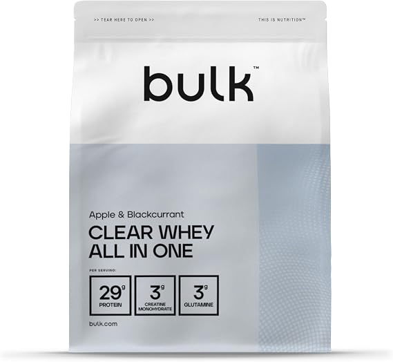 Bulk Clear Whey All in One, Glutamine, 500g | Protein Powder Shake With Creatine, BCAA, Carbohydrates, Apple & Blackcurrant, 10 Servings