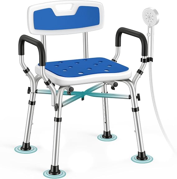 Shower Chair for Inside Shower with Arms & Back, 550 lbs, 6 Heights