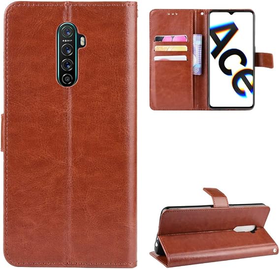 Case for Oppo Realme X2 Pro Case Cover,w/Card Slots & Kickstand,Leather flip case Cover Brown