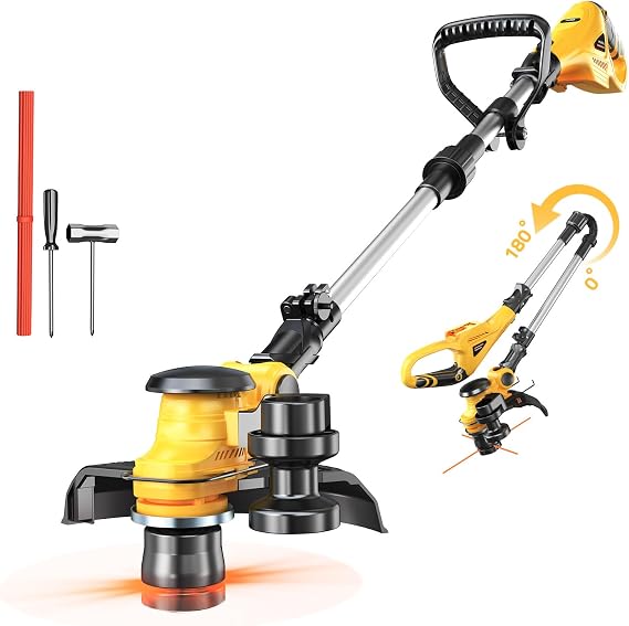 Cordless String Trimmer Compatible with Dewalt 20V (Tool Only), MtiolHig 3 IN 1 Weed Eater with Brushless Motor & Battery Level Display, Electric Weed Wacker/Edger Trimmer for Yard, w/ 18 Line, Yellow