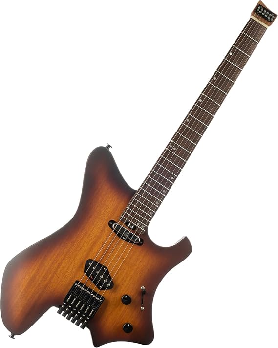 EART GW2T-SE Solid Electric Guitar Headless Fixed Bridge Stainless Fret | EART fixed headless bridge, roasted mahogany body, hard maple neck,9.5-14,Alnico pickups,metal/prog rock,stage studio