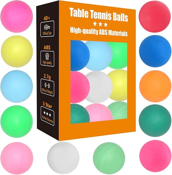 3 Star Table Tennis for Training Games,12 Colors with 1 Glow,High Bounce & Durable ABS Mat